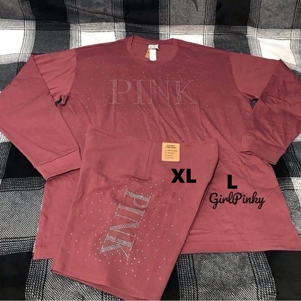 VS PINK shorts outfit WITH BLING OVERSIZED CAMPUS TEE SIZE LARGE TEE & XL SHORTS